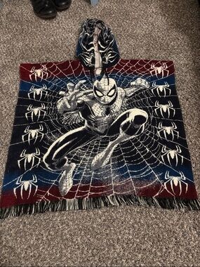 Spider-Man tapestry poncho boys large VIEW RULER PICS FOR SIZING vintage fringe
